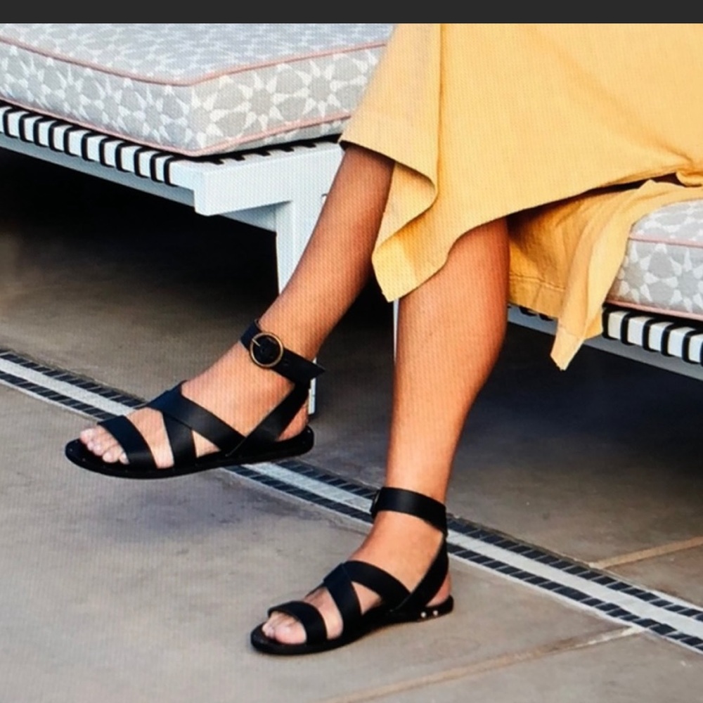 beek Black Leather Ankle-Strap Gladiator Sandals